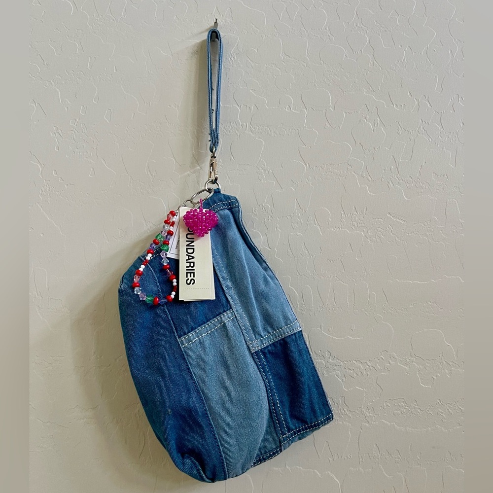 Viral, hard to find! No Boundaries Blue Denim Patchwork Wristlet with Charm